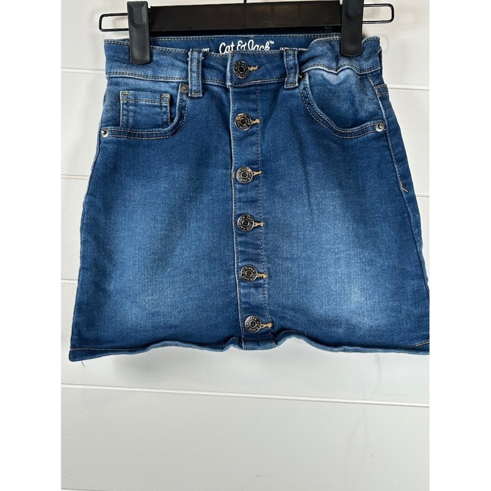 Cat & Jack Girls Ultimate Stretch Denim Skirt Medium Wash Button Front Size 6 6X